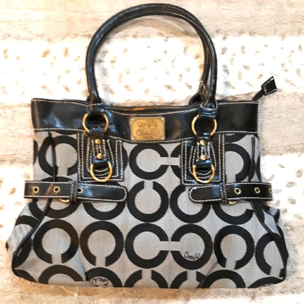 Coach Signature Black Canvas Leather Satchel Bag